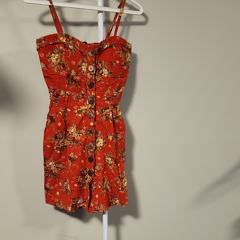 Red Floral Mini Dress Women Size M Summer Casual Flowy Cute
